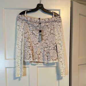 NWT BCBG MaxAzria White Lace Peplum Off-Shoulder Lace Top